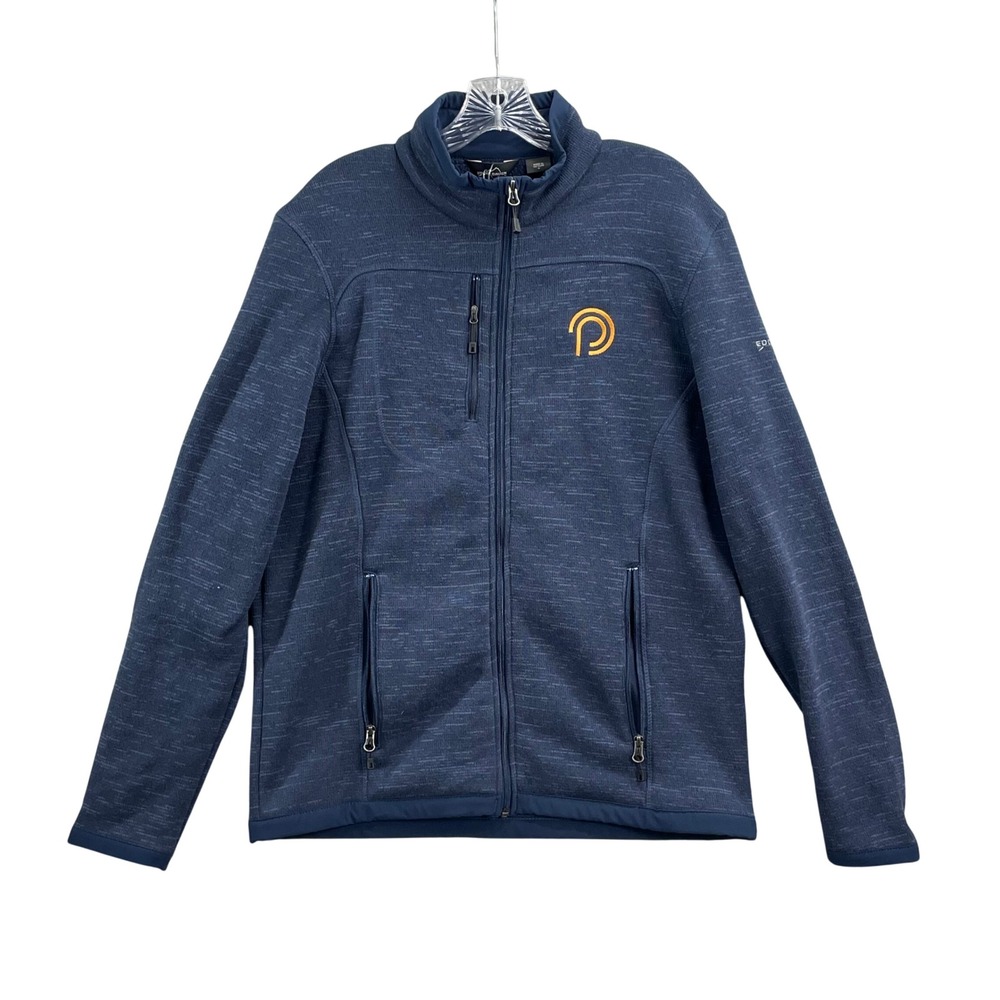 Eddie Bauer Sweater Fleece Mens Medium Blue Full Zip Jacket Mock Neck Outdoora